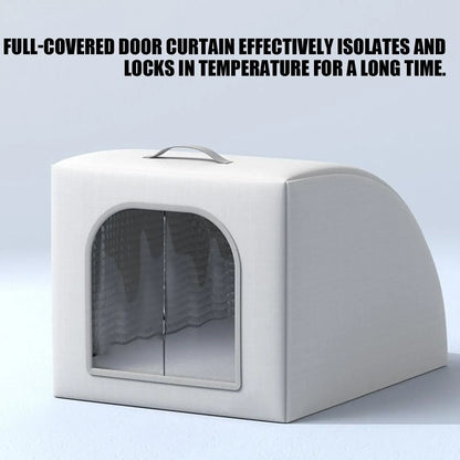 the COOLING CAVE - Doghouse with Cooling, Foldable Pet Cooling Shelter for Dogs/Cats with 8 Ice Bags, Doghouse for Farm, Backyard, Living Room, Front Door