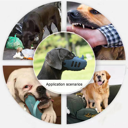 the RHINOSHIELD PET MUZZLE - Pet Dog Muzzle, Silicone Pet Muzzle, Anti-Biting, Barking, and Eating, Rhinoceros-Shaped Medium and Large Dog Muzzle