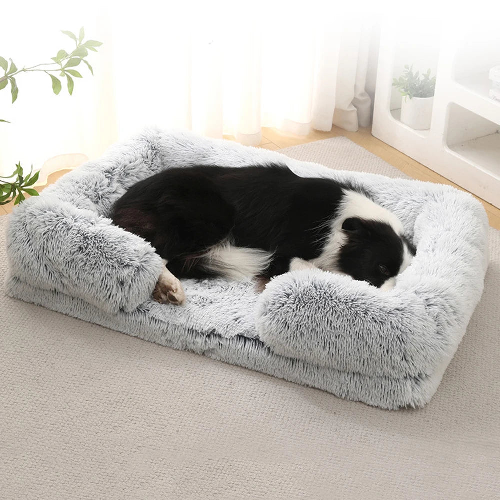Full Filling Medium Dog Bed Half Surround Large Dog Sofa Soft Square Cat Bed Kennel Plush Puppy Nest House Accessories