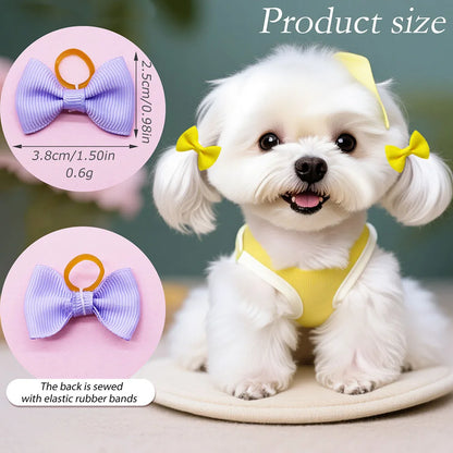 the PUPPY COUTURE BOW COLLECTION - 100PCS Cute Dog Bows with Rubber Bands, Handmade Solid Colors Multi-Style Puppy Bows, Diamonds Pet Grooming Accessories for Dogs