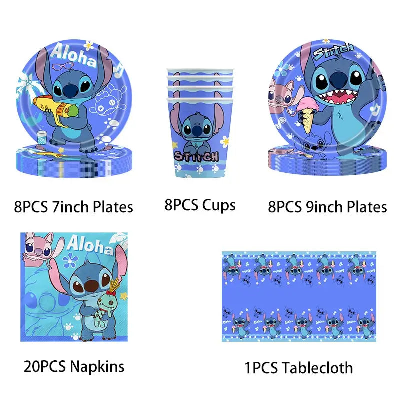 Disney Lilo Stitch Birthday Party Decoration Kids Stitch Theme Tableware Set Angel Balloons Happy Banner Supplies For Girl Favor