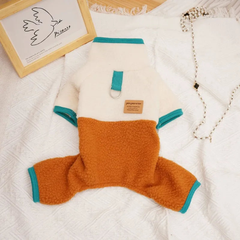 Pet Dog Four Legged Pants Dog Color Contrasting Jumpsuit Autumn and Winter Thick Lamb Fleece Four Leg Puppy Coat Bear Small Dog