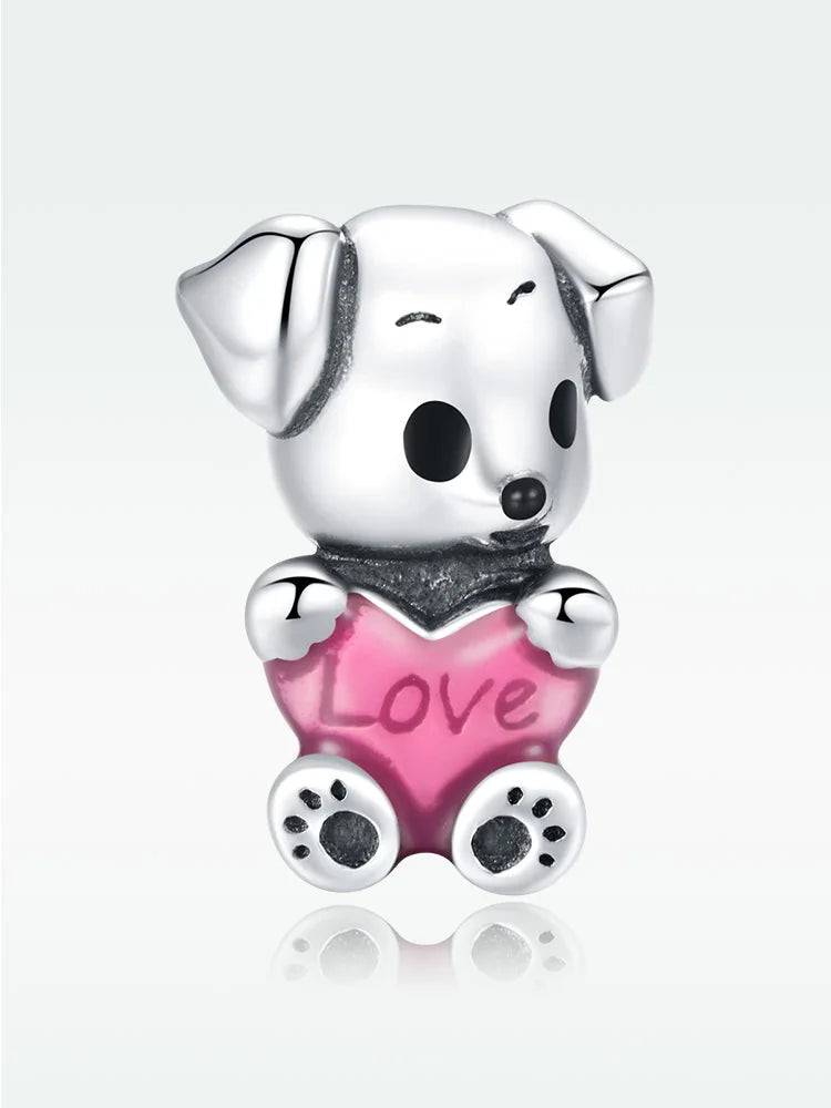 WOSTU 925 Sterling Silver Pet Dog Charm Pomeranian Pendant Yorkshire Terrier Locket Cute Original Fit for Women Bracelet DIY