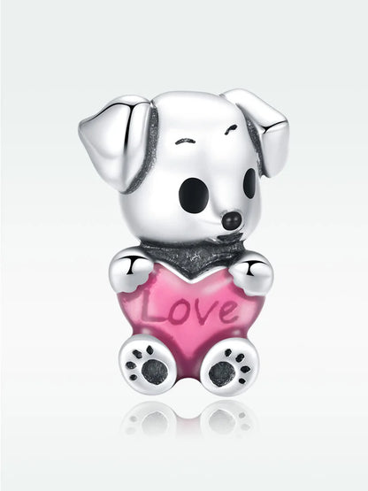 WOSTU 925 Sterling Silver Pet Dog Charm Pomeranian Pendant Yorkshire Terrier Locket Cute Original Fit for Women Bracelet DIY