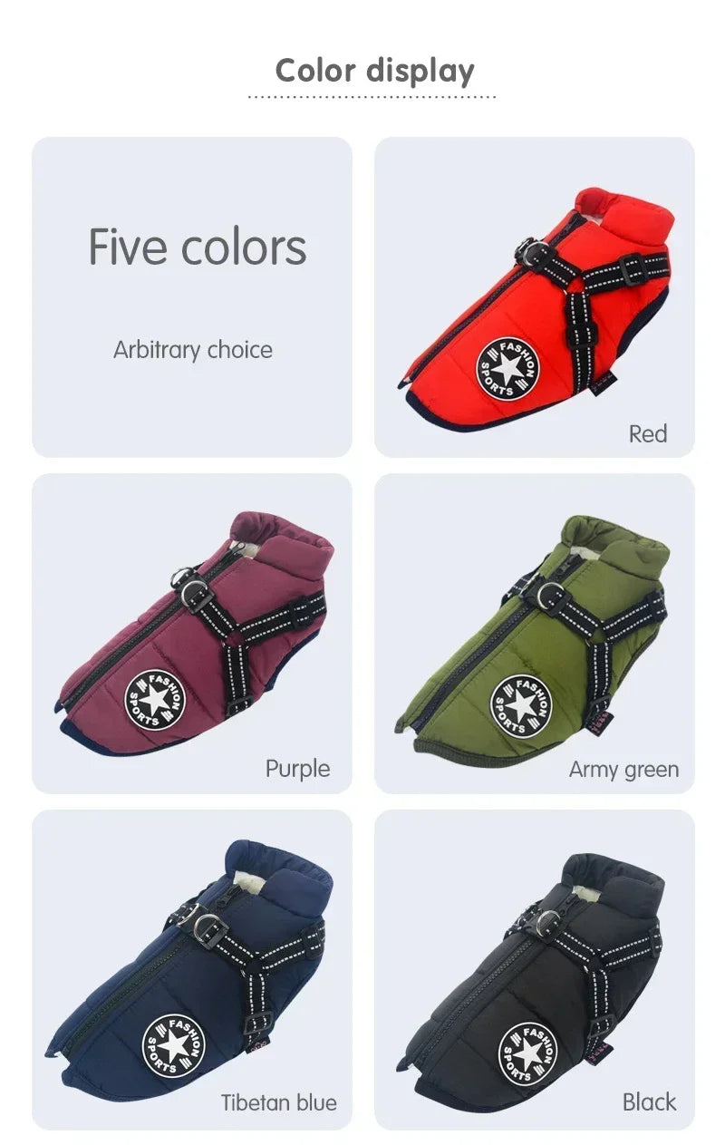 the FASHION SPORTS DOG - Pet Dog Jacket with Harness, Winter Warm Dog Clothes for Labrador, Waterproof Small Dog Coat, Chihuahua/French Bulldog Outfits