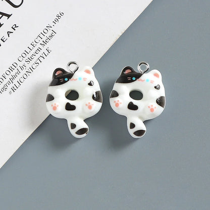 10pcs Cute Doughnut Cat animal Charms Resin Pendant For Jewelry Making Accessories DIY Earrings Necklace Keychain