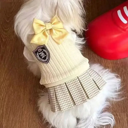 Fashion Winter Pet Clothes College Dress Pet Sweater Pet Plaid Dress Cat Small Dog Clothes Bow Tie Dog Clothes for Small Dog