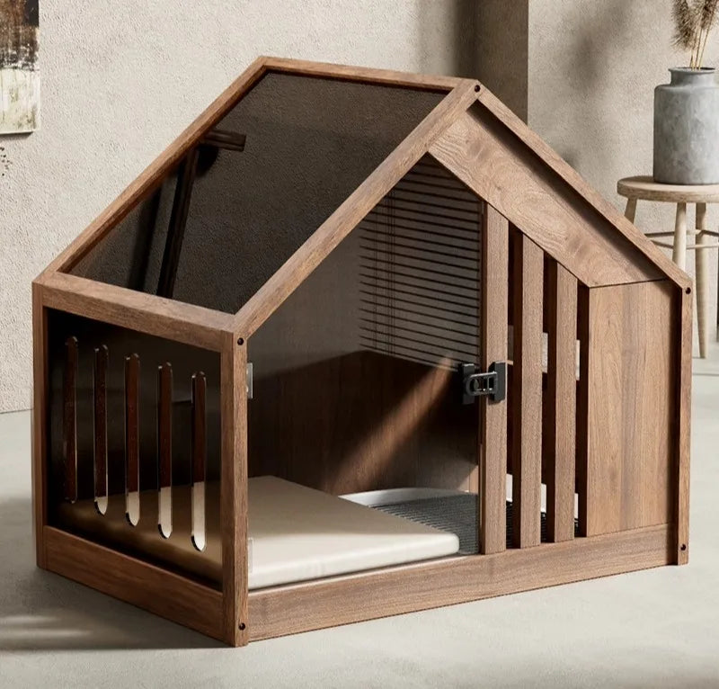 the RETRO DOGGY - Solid Wood Dog Bed with Dog Toilet, Luxury Toilet House Break Semi-Enclosed Breathable Puppy Beds, Easy Clean Indoor Dogs Kennel