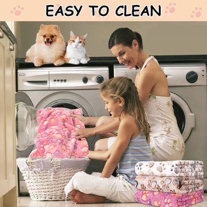 3Pcs/SET Washable Dog Blanket Fuzzy Cat Warm Sleep Mat Cute Paw Print Fleece Blanket Soft Puppy Throw Cover for Kennel Crate Bed