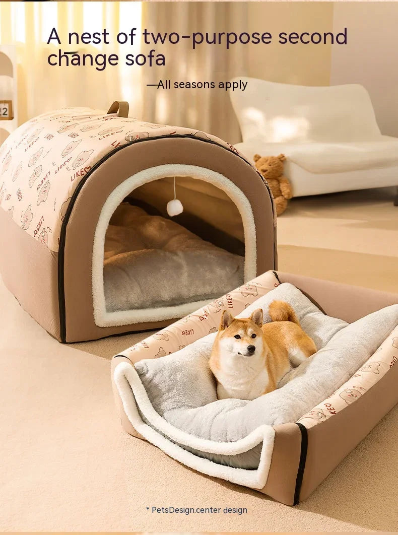 Winter Warm Foldable Pet House Removable Washable Dog Kennel Puppy Cave Sofa Pet Bed House for Large Dog and Small & Medium Cats