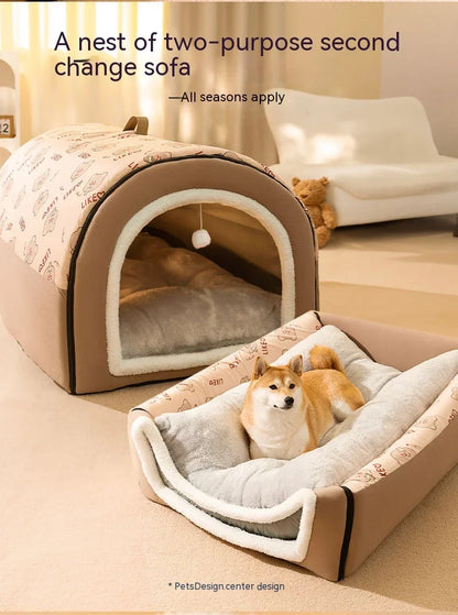 Winter Warm Foldable Pet House Removable Washable Dog Kennel Puppy Cave Sofa Pet Bed House for Large Dog and Small & Medium Cats