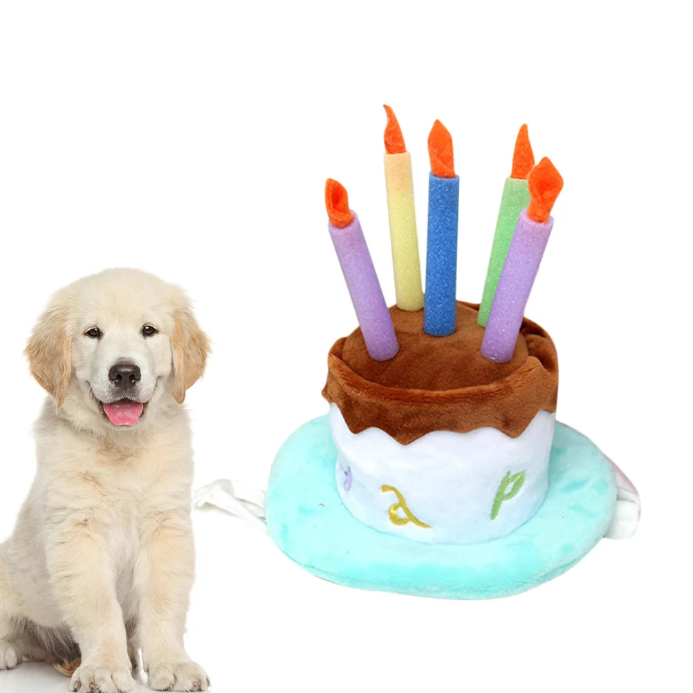 the CANDLE CAKE CROWN - Comfortable Pet Birthday Hat, Cartoon Style Adjustable Under Chin Strap for Dog/Cat Party - Photo Events, Dog Birthday Hat