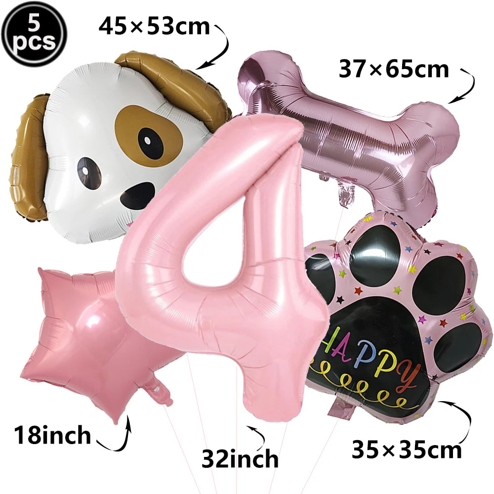 Dog Theme Party Digital Balloon Dog Head Dog Paw and Pink Dog Bone Shaped Foil Balloon Baby Shower Kids Birthday Pets Decoration