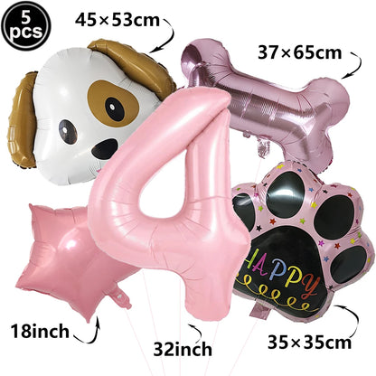 Dog Theme Party Digital Balloon Dog Head Dog Paw and Pink Dog Bone Shaped Foil Balloon Baby Shower Kids Birthday Pets Decoration