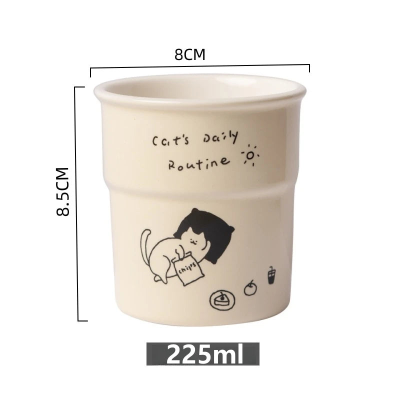 225ml Ceramic Cup Cute Cat Illustrations Coffee Cup for Kitchen Coffee Shop Restaurant,Latte Mug,Drinkware Gift Souvenir