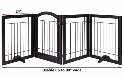 the BARRIER FENCE - Wood Pet Fence, Indoor Stainless Steel Dog Cage, Dog Fence - Large Outdoor With 4 Panels