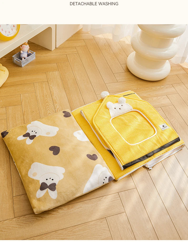 Detachable Pet House Winter Cartoon Bear Warm Cat House Suitable Small Medium Sized Dogs Cats Dog Nests and Caves Pet Supplies