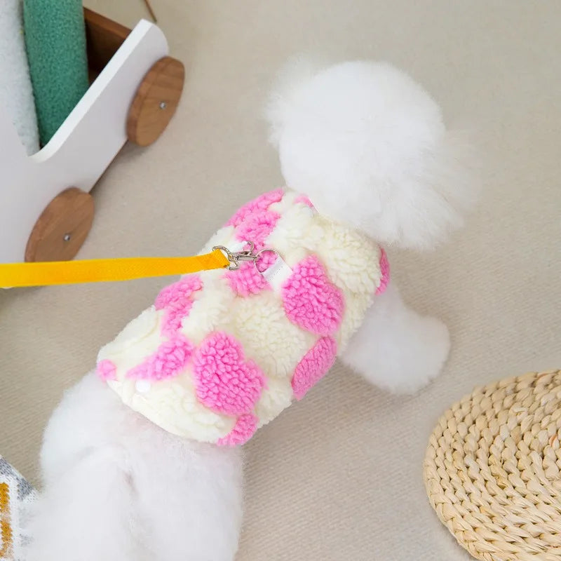 Thicken Sleeveless Dog Clothes Winter Jacket Warm Pink Red Fleece Heart Pet Clothes For Small Dog Vest Jacket Outfits Puppy Coat