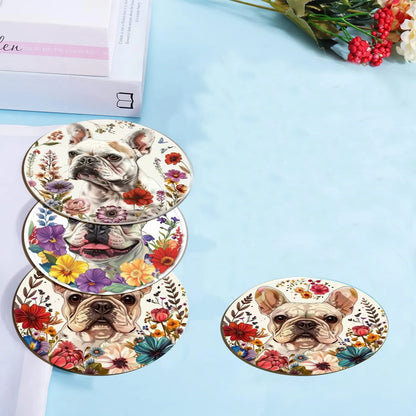 A set of 6-piece cute wooden round coasters with a little dog pattern is suitable for Thanksgiving and Mother's Day decoration