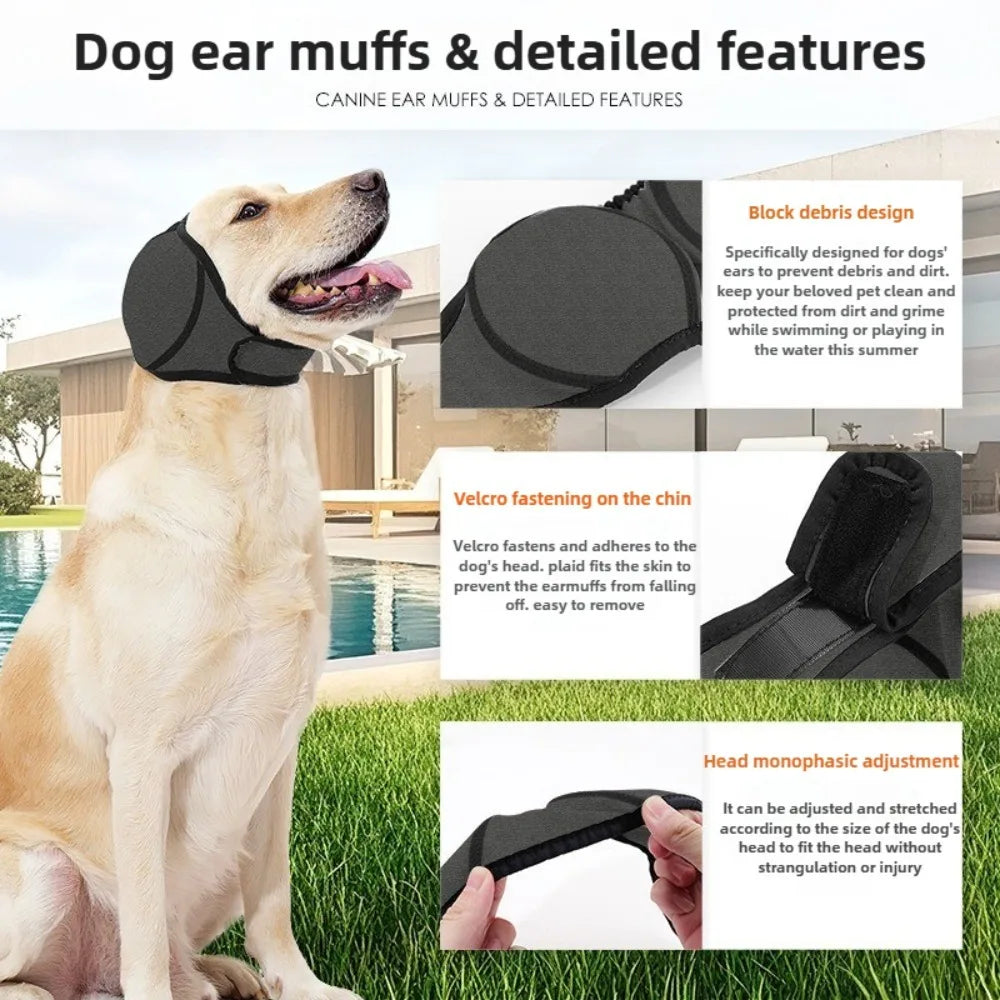 the CALMWAVE EAR SHIELDS - Waterproof Dog Earmuffs for Swimming & Grooming - Noise Cancelling Calming Hood for Pet Anxiety, Relief & Shock Prevention