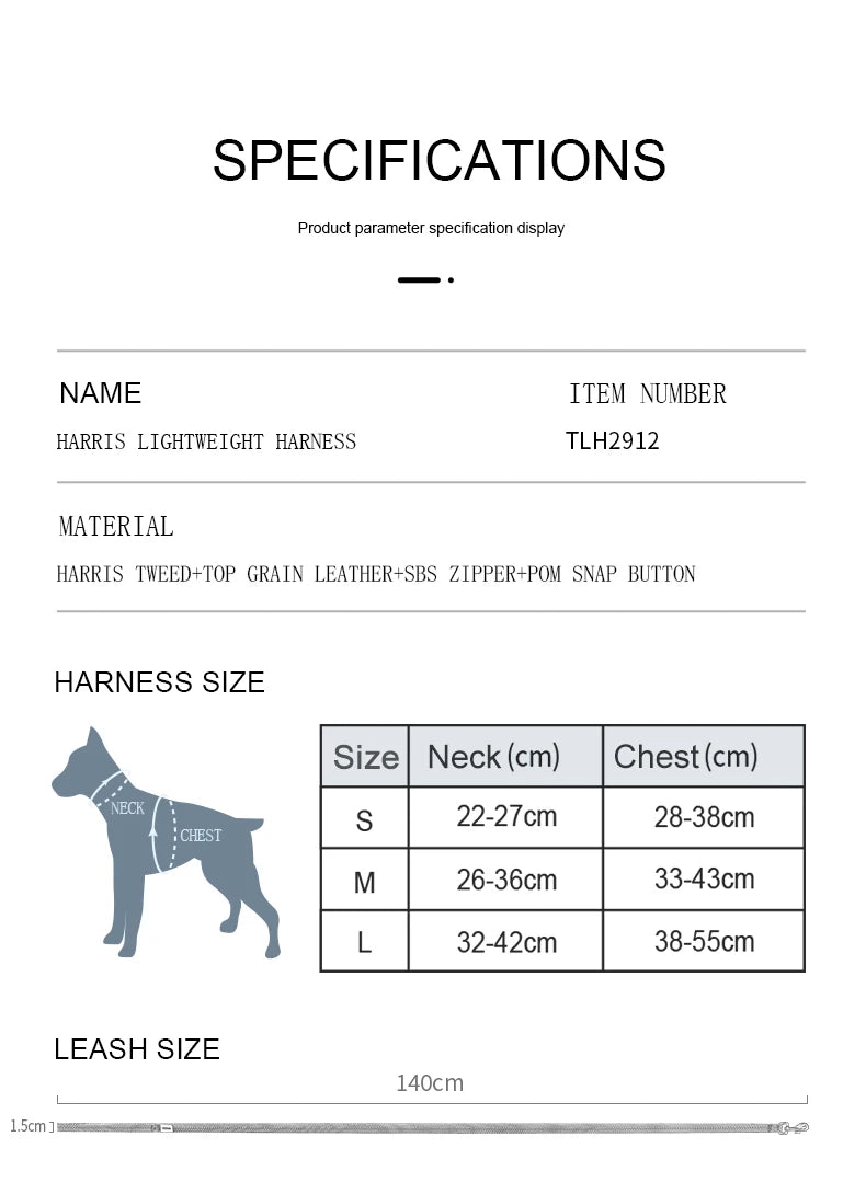 the TWEEDTREK HARNESS SET - Truelove Pet Harness Leash Set, Harris Tweed Fabric, No Pull Dog Vest Harness for Walking/Training, Adjustable, Easy Control