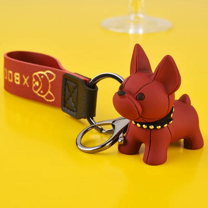 Punk French Bulldog Keychain PU Leather Dog Keychains Fashion for Women Bag Pendant Jewelry Trinket Men's Car Key Ring Key Chain