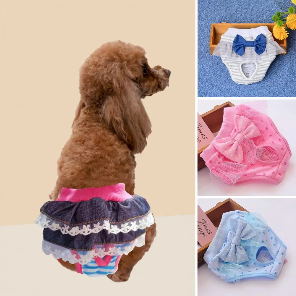 Dog Menstrual Pants Comfortable Anti-harassment Pet Sanitary Pants Breathable Cotton Puppy Bowknot Diaper Clothing Pet Supplies