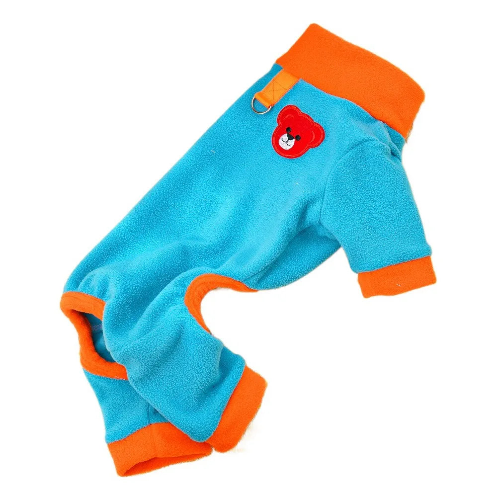 Bear Pattern Plush Dog Jumpsuit Colorful with D Ring Dog Four Legged Clothing Comfortable Pet Base Shirt Warm Dog Pajamas