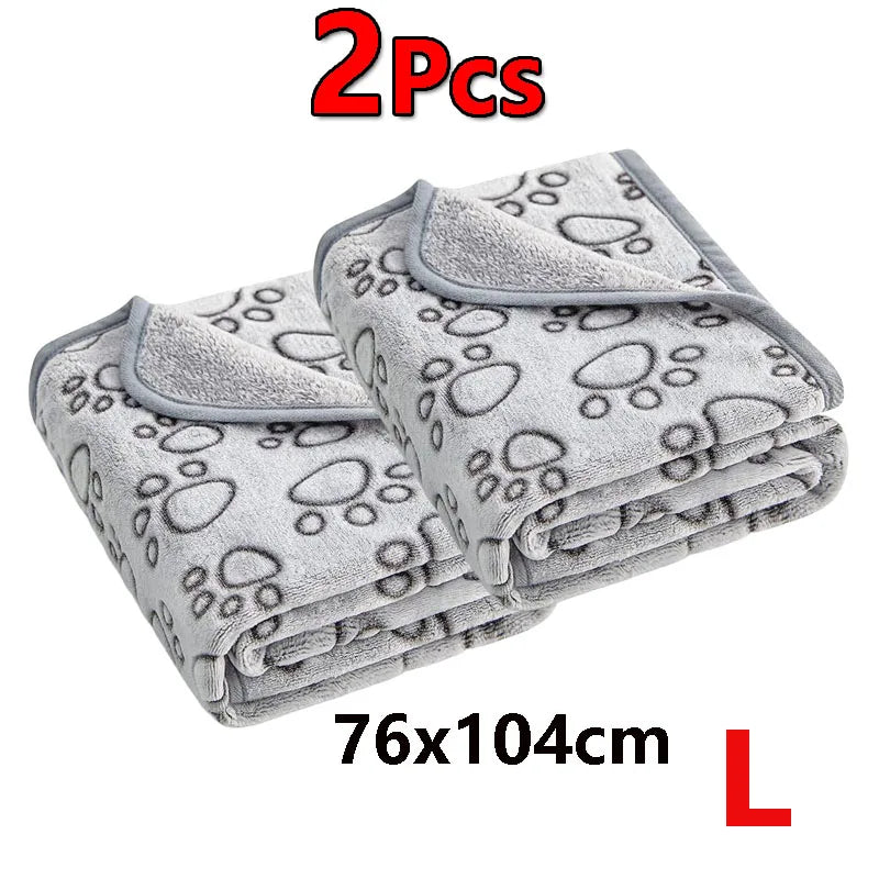 2PCS Soft Fluffy High Quality Pet Blanket Cute Cartoon Pattern Paw Print Dog  Pet Mat Warm and Comfortable Blanket for Cat Dogs