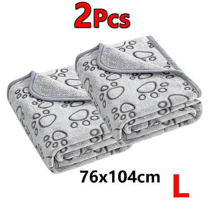2PCS Soft Fluffy High Quality Pet Blanket Cute Cartoon Pattern Paw Print Dog  Pet Mat Warm and Comfortable Blanket for Cat Dogs