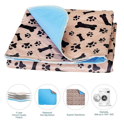 ZK20 Reusable Pet Urine Pad Washable Dog Cat Diaper Mat 3 Layer Absorbent Dogs Diapers Pads Bone Paw Print For Sofa Bed Floor