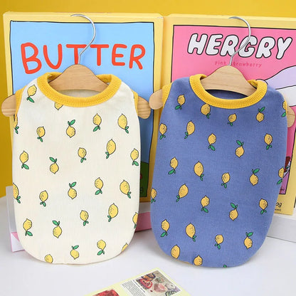 Lemon Pattern Dog Vest Shirt Pet Clothes Beige Blue Costume Sleeveless Hoodies Vests For Small Dogs Chiwawa Puppy Sweatshirt XXL