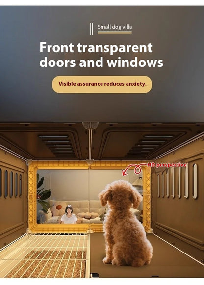 the LUXURY PET VILLA - Luxury Metal Small Dog Crate: 1-Bed-1-Living-1-Bath Villa, Separated Toilet, Indoor Integrated Doghouse/Cathouse