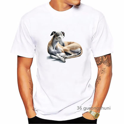 the GREYHOUND - Greyhound Animal Printed T-Shirt, Men Summer Fashion T-Shirt, Homme Kawaii Dog Lover T-Shirt, Harajuku Shirt Streetwear