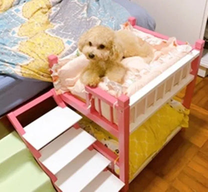 the DOGGY BUNKBED - Dog Bed, Solid Wood Princess Bed, Dog/Cat Under Pet Bunk Bed, High and Low Off the Ground Moisture-Proof Cat Kennel/Dog Kennel