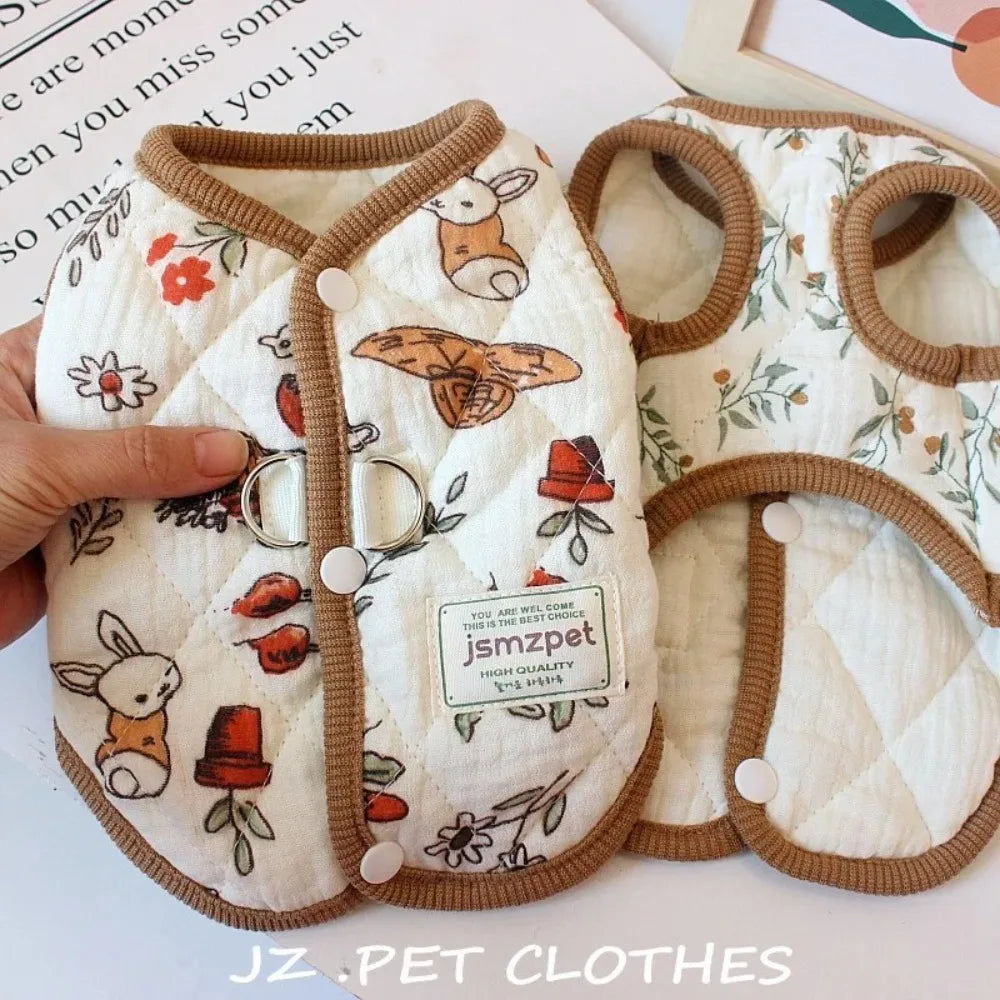 Fashion Cute Rabbit Printed Pet Dog Clothes with Velvet Jacket Pet Supplies Teddy Bear Coat Winter Warm Puppy Clothes Vest Gift