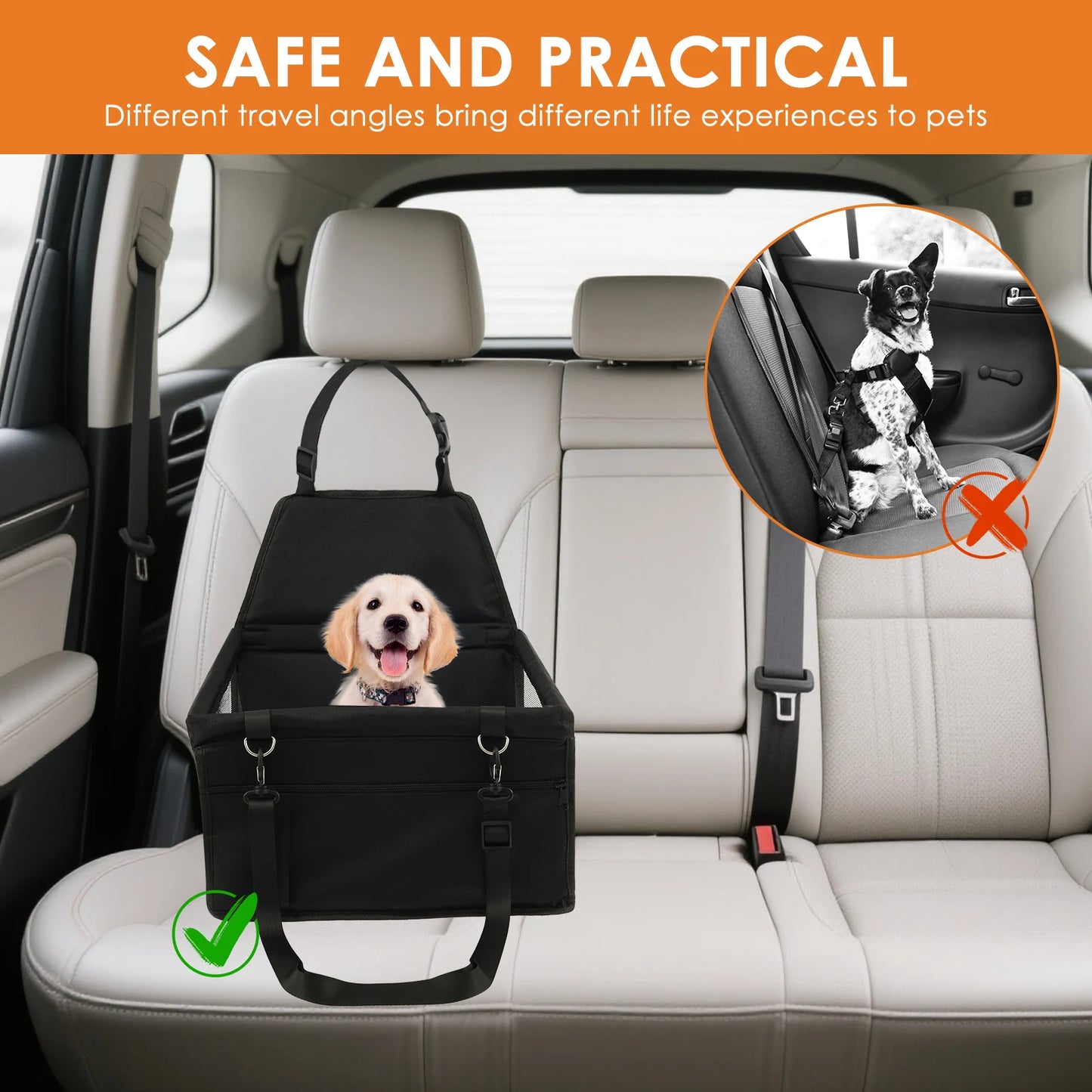 Dog Car Seat Puppy Booster Seat With Safety Lock Scratch Proof Adjustable Strap Travel Car Box for Small to Medium Dog