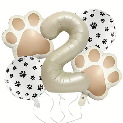 7Pcs Animal Let's Pawty Dog Cat Paw Aluminum Balloon 40 inch Cream Number Birthday Party Decoration Balloon Baby Shower Supplies
