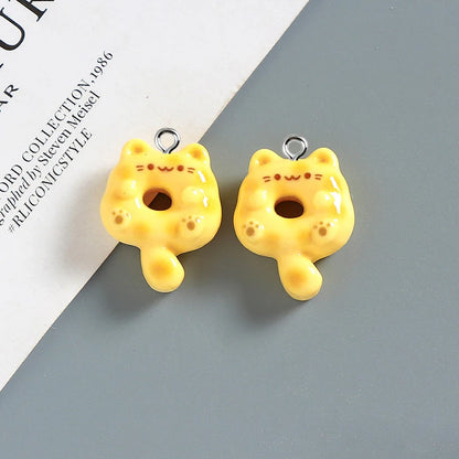 10pcs Cute Doughnut Cat animal Charms Resin Pendant For Jewelry Making Accessories DIY Earrings Necklace Keychain
