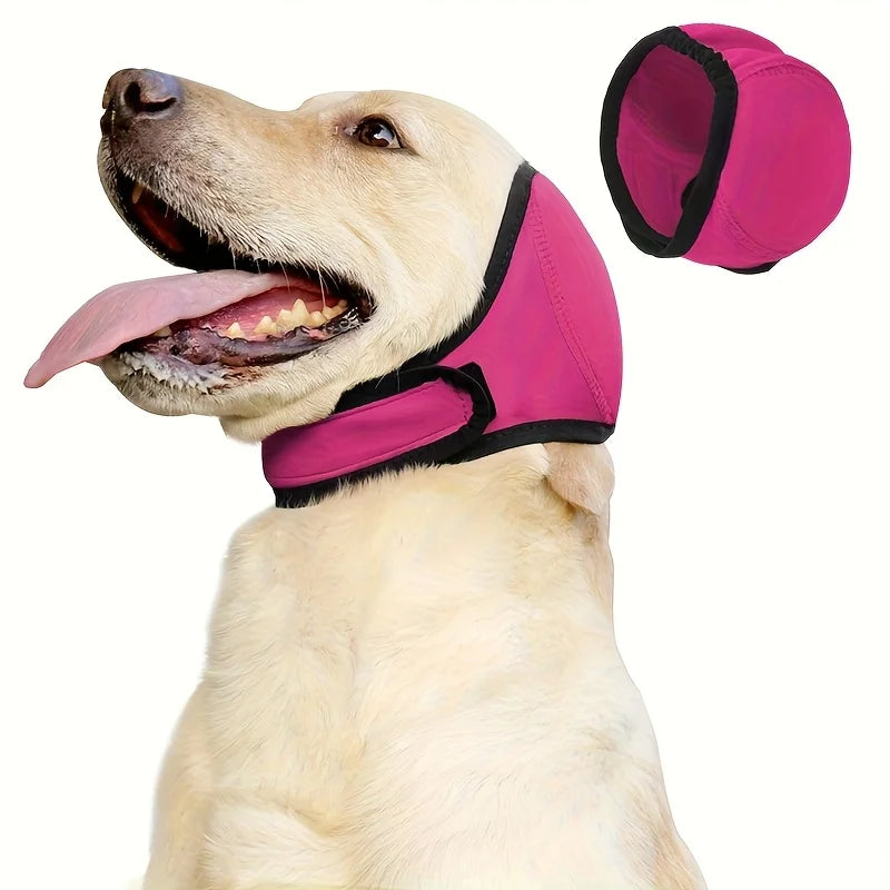 the WAVEGUARD EAR COVER - 1 Dog Swimming Ear Protector - High-Quality Non-Slip Headband Noise-Canceling Earmuffs, Suitable for Loud Environments, Beaches, Thunderstorms - Suitable for Dogs of All Sizes - Safe and Comfortable Design, Adjustable Headband
