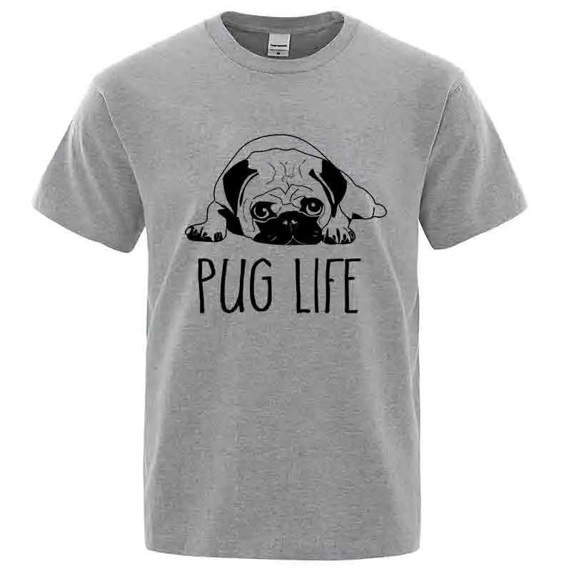the LIFE OF PUGS - Men's High-Quality T-Shirt, 100% Cotton Funny Pug Printed Loose Male Crewneck T-Shirt, Short Sleeve O-Neck Men T-Shirt/Tops/Tees