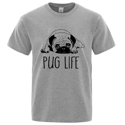 the LIFE OF PUGS - Men's High-Quality T-Shirt, 100% Cotton Funny Pug Printed Loose Male Crewneck T-Shirt, Short Sleeve O-Neck Men T-Shirt/Tops/Tees