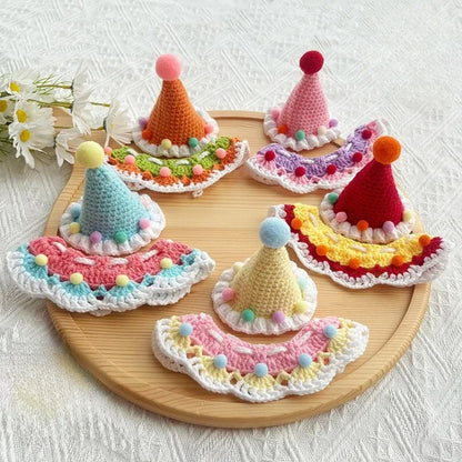 the CROCHET CANINE - Pet Dog/Cat Birthday Hat, Pet Party Dress Up, Photo Decoration, Dog Neck Cute Handmade Set, Dog Accessories for Small Dogs/Puppy
