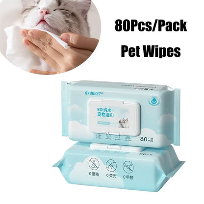 the PET WIPES - 80Pcs/Pack Pet Wipes, Pet Eye and Ear Wipes for Wiping Pets, Dog/Cat Pure Water Wet Pet No-Rinse Tear Stain Removal Cleaning