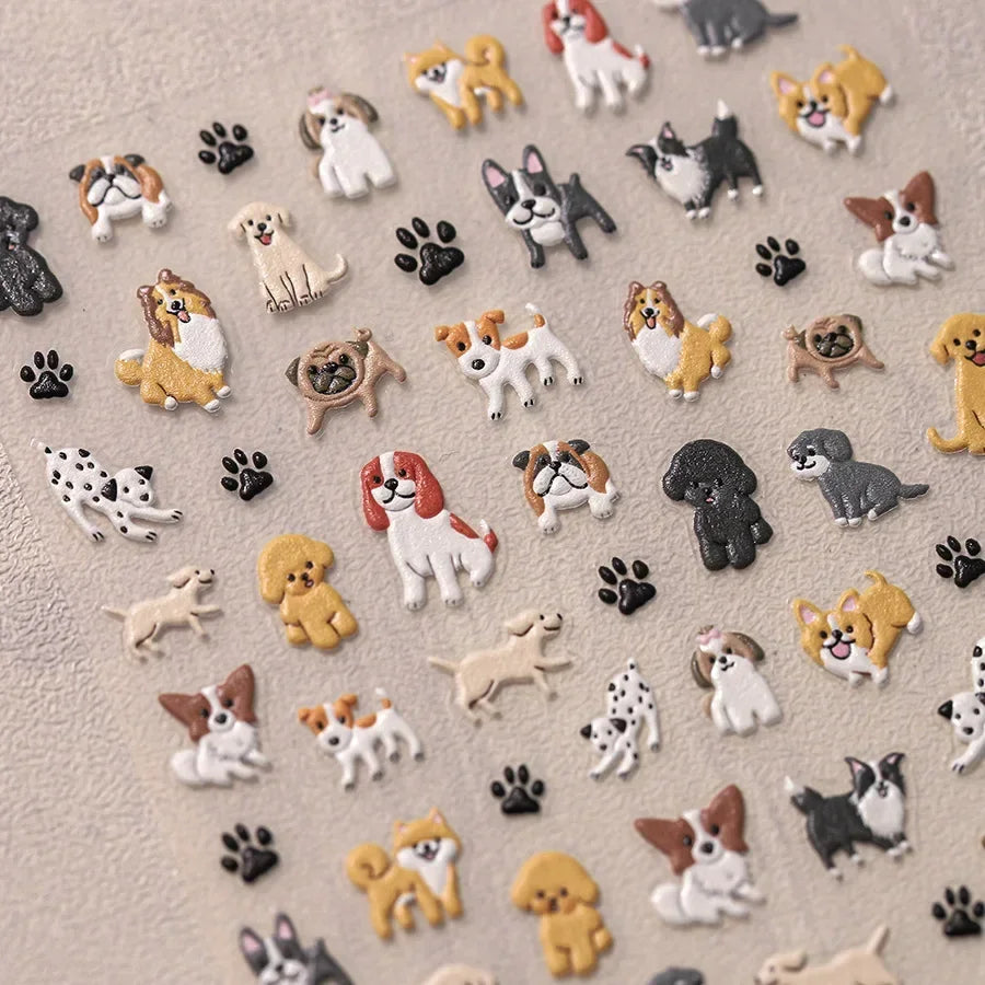 Graffiti Cat Claw Rabbit Bunny Bear Dog Flower Lovely Animal Fruit Dim Sum Candy Sunflower Adhesive 5D Nail Art Stickers Decal