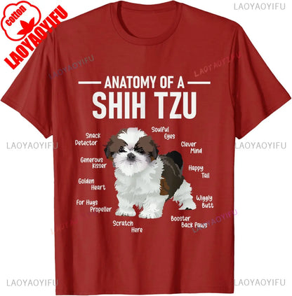 the SHIH TZU ANATOMY - Anatomy of Shih Tzu Animal Dog Breeder Canine Lover T-Shirt, Regular Short Sleeve Tops, O-Neck Casual Style Summer Cotton Tee