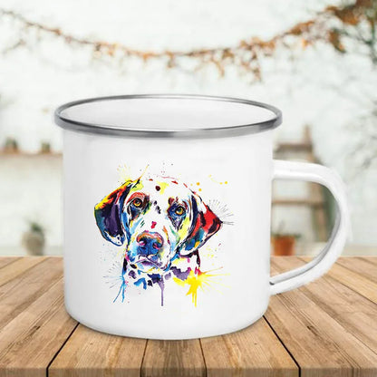 Watercolor Dog Printed Creative Coffee Cup Drinks Wine Beer Juice Milk Cups Camping Mug Handle Enamel Mugs Gifts for Lover Dogs