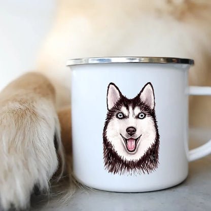 Cute Dog Printed Enamel Coffee Tea Mugs Office Home Party Beer Drink Cola Cups Funny Handle Camping Water Mug Best Friend Gifts