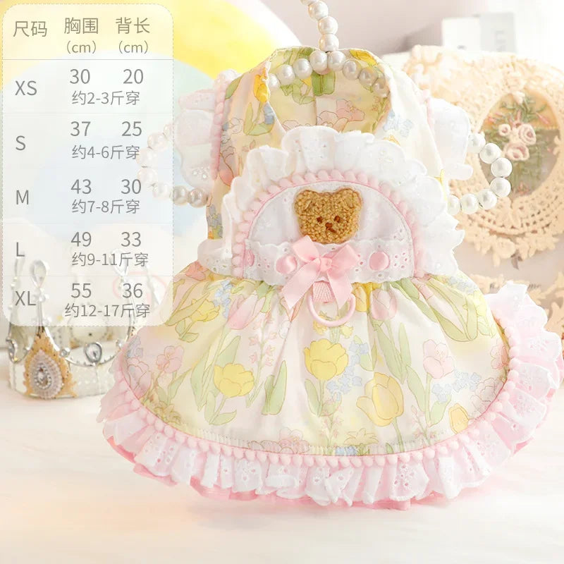 Thin Cat Princess Dress Milk Bear Fructose Lolita Small Dog Teddy Pet Clothes Spring and Summer