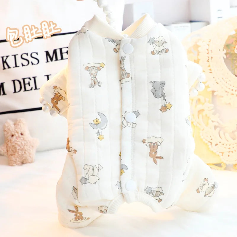 Dog Clothes Autumn and Winter Floral Double-layer To Protect The Belly Four Legged Small Dog Teddy Bear Pet Puppy Clothes